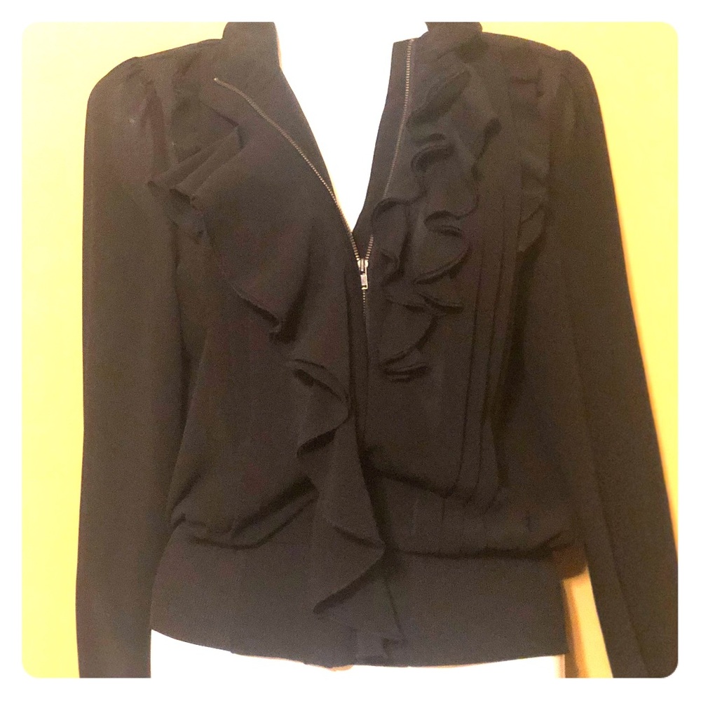 Chiffon ruffle zip up blouse
